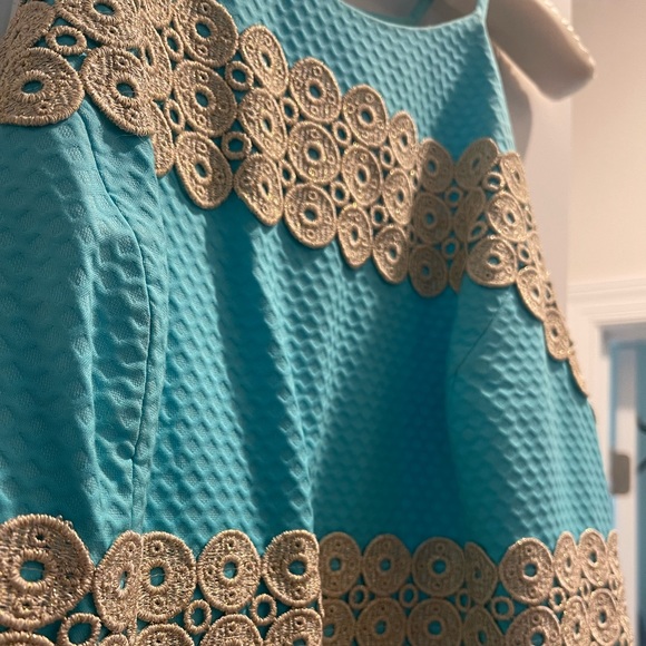 Striped Blue and Gold Lilly Dress - Picture 4 of 5